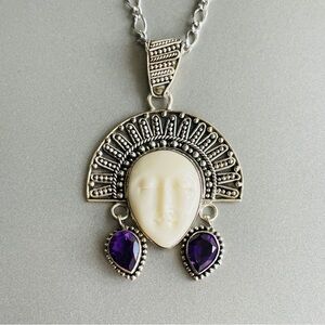 ARTISAN SUN GODDESS MOON FACE AMETHYST STERLING SILVER PENDANT SAJEN STY…